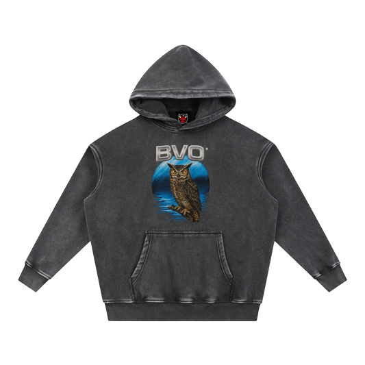 OWL VINTAGE WASH HOODIE [BLACK]