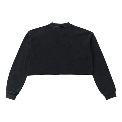 WMNS ANTI LOGO VINTAGE WASH CROP SWEATSHIRT [BLACK]