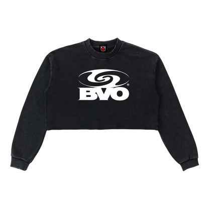 WMNS ANTI LOGO VINTAGE WASH CROP SWEATSHIRT [BLACK]