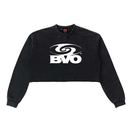 WMNS ANTI LOGO VINTAGE WASH CROP SWEATSHIRT [BLACK]