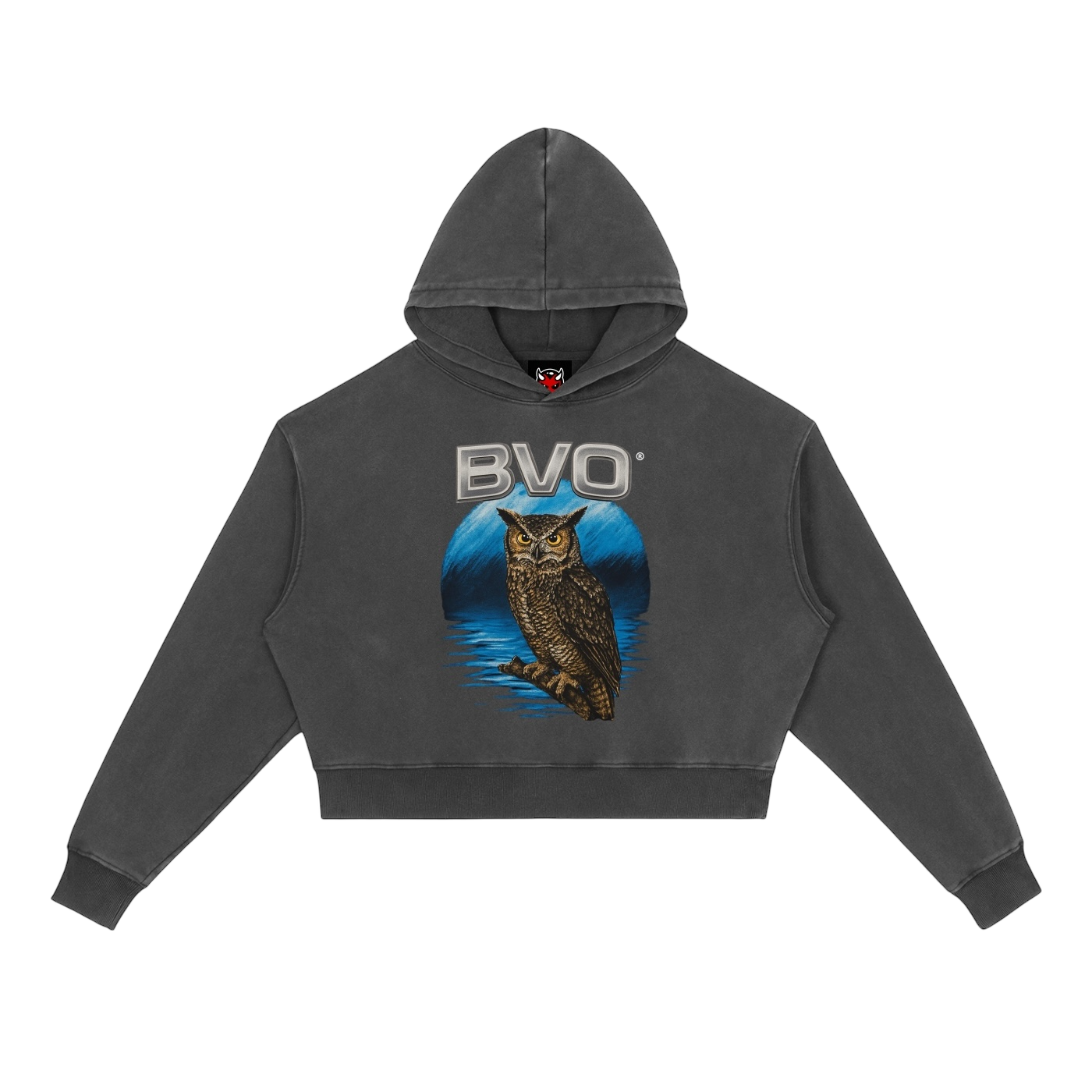 WMNS OWL VINTAGE WASH HOODIE [BLACK]