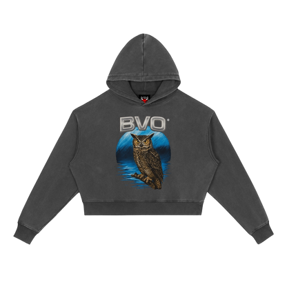 WMNS OWL VINTAGE WASH HOODIE [BLACK]