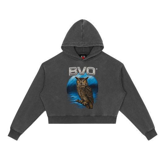 WMNS OWL VINTAGE WASH HOODIE [BLACK]