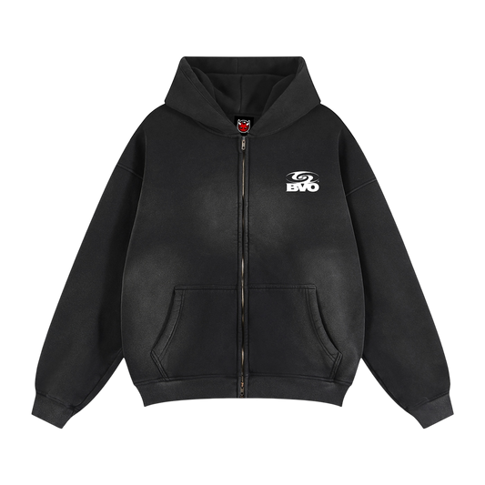 ANTI VINTAGE WASH ZIP HOODIE [BLACK]