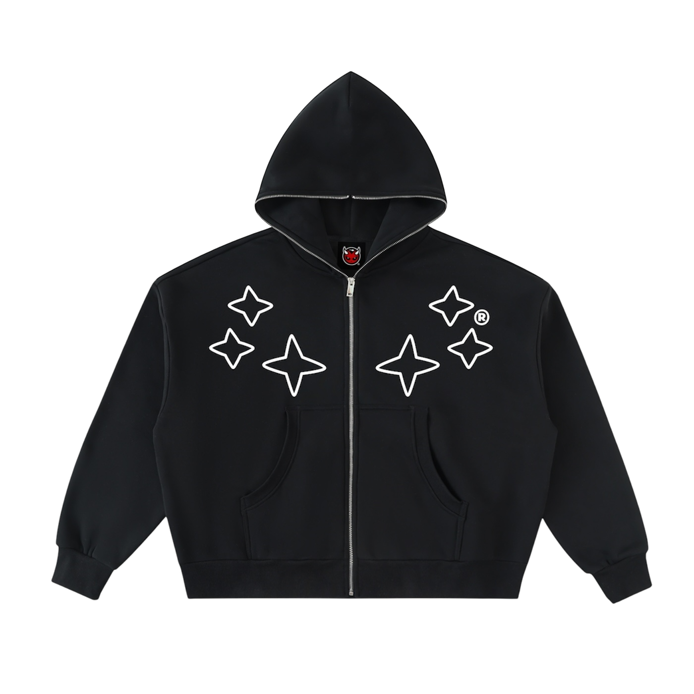 STAR LOGO FULL-ZIP HOODIE [BLACK]