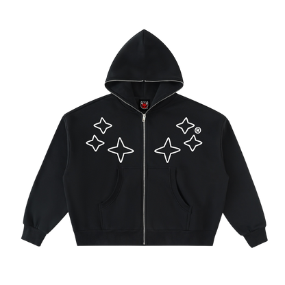 STAR LOGO FULL-ZIP HOODIE [BLACK]
