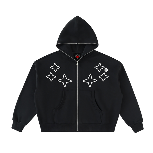 STAR LOGO FULL-ZIP HOODIE [BLACK]